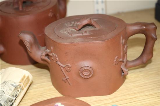 Five Chinese redware lidded teapots